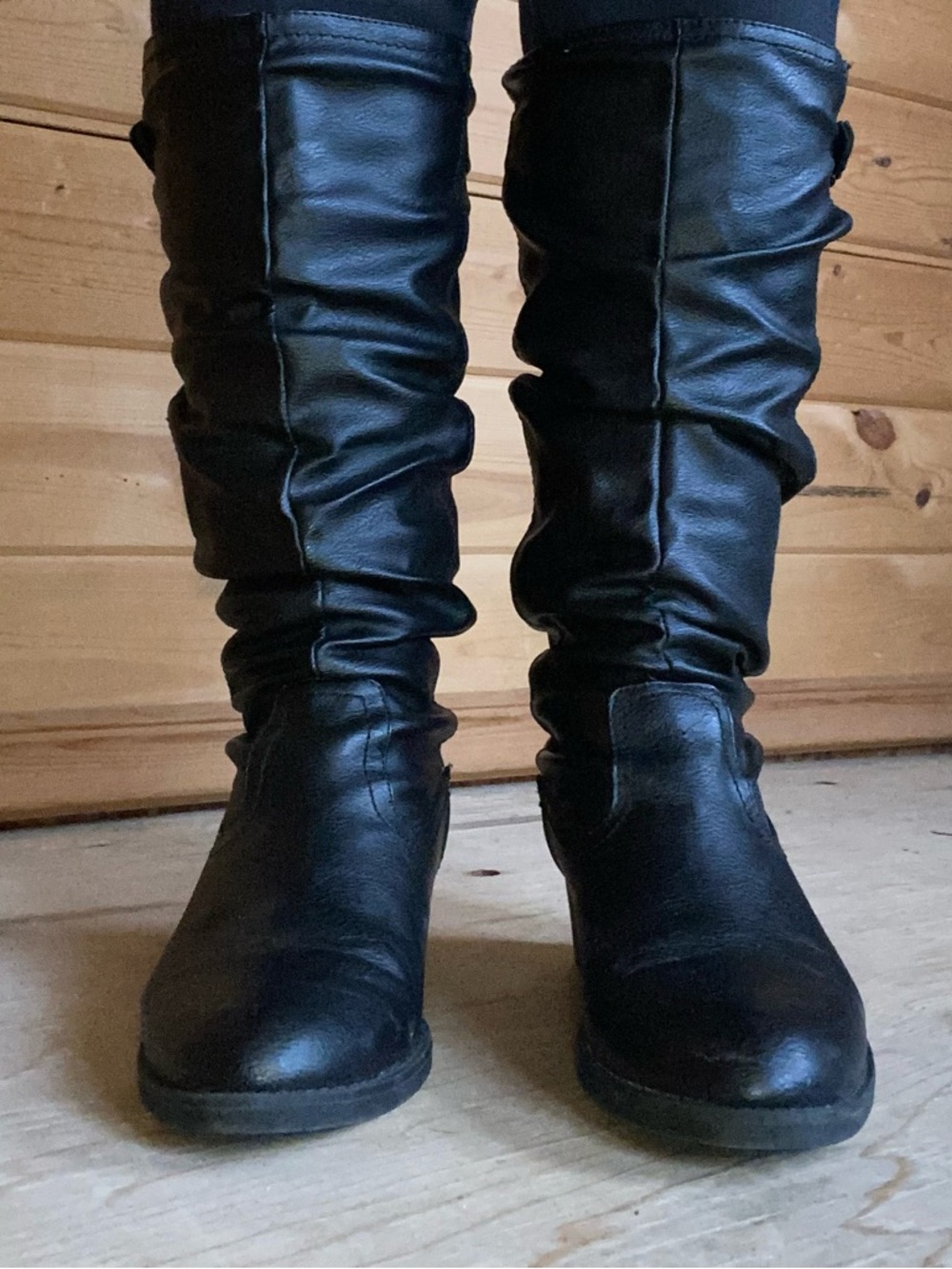 Time and Tru Black Slouch Knee-High Heeled Boots